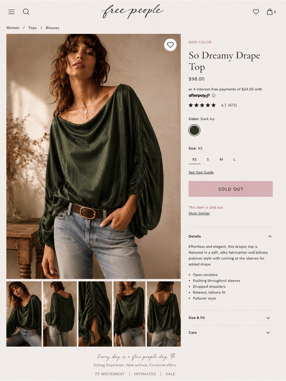 Free People So Dreamy Drape Top - Dark Ivy